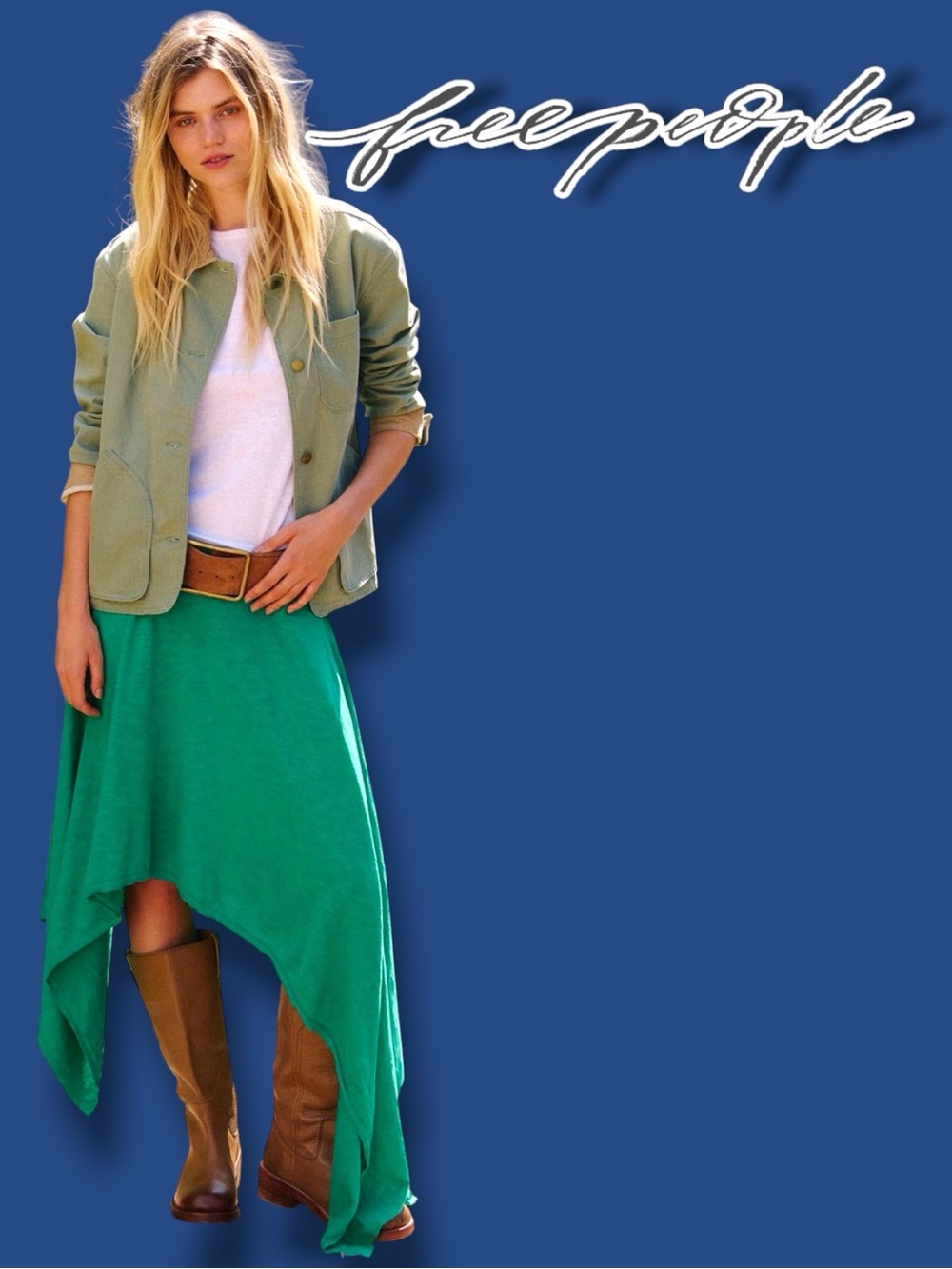 EUC Free-est Indigo Sweater Asymmetrical Skirt in Vivid Green. Size Small